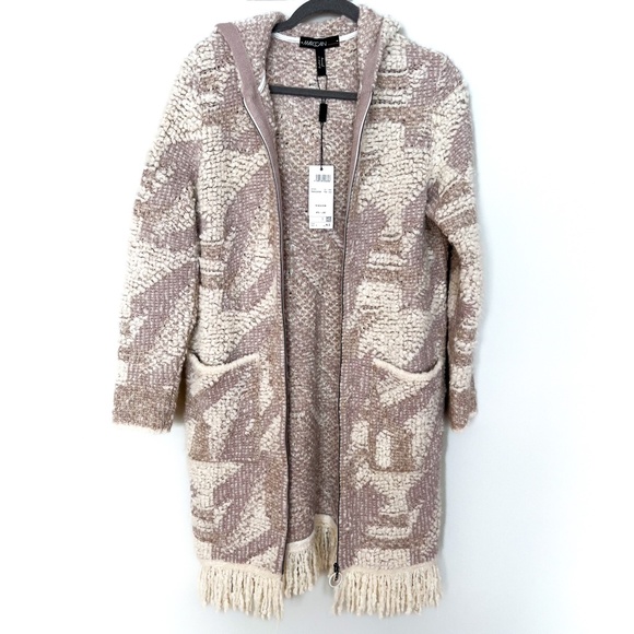$870 NWT | Marc Cain | N2 Long Cardigan Hooded Knit Fringe Zip Up Wool Alpaca 6 - Picture 16 of 17